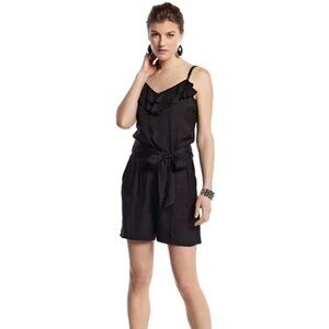 White House Black Market Black Ruffle Top Braided Strap Shorts Romper Jumper